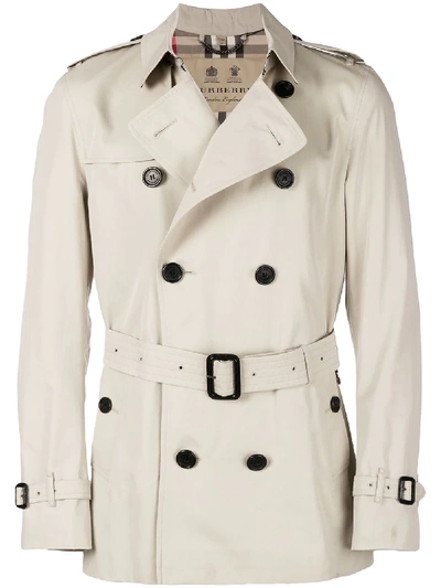 Burberry Kensington Mid-length Weatherproof Cotton-gabardine Trench Coat In Stone