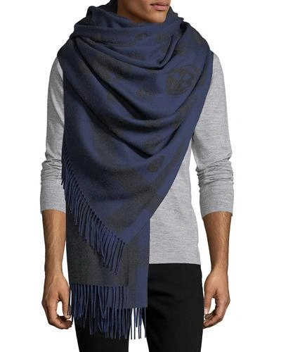 Alexander Mcqueen Large Skull Wool-cashmere Shawl In Blue/gray