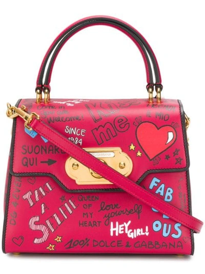 Dolce & Gabbana Welcome Medium Printed Leather Tote In Red
