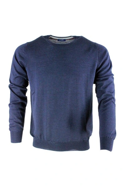 Barba Napoli Light Long-sleeved Crewneck Sweater In Wool And Silk In Blu