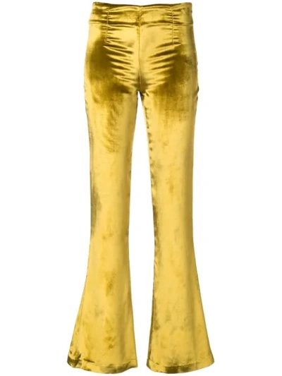 Galvan Mid-rise Kick-flare Velvet Trousers In Yellow