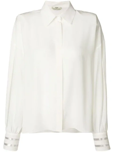 Fendi Tulle-trimmed Cotton-poplin Shirt In Whitebianco