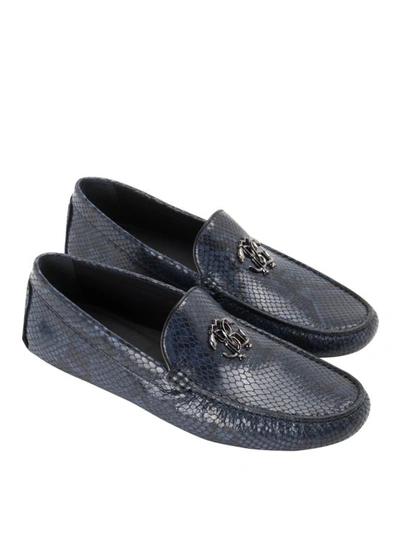 Roberto Cavalli Reptile Print Leather Loafers In Blue