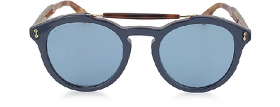 Gucci Round Two-tone Brow-bar Sunglasses, Blue/havana In Blue/blue