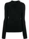 Balmain Black Three-button Crewneck Sweater In Nero