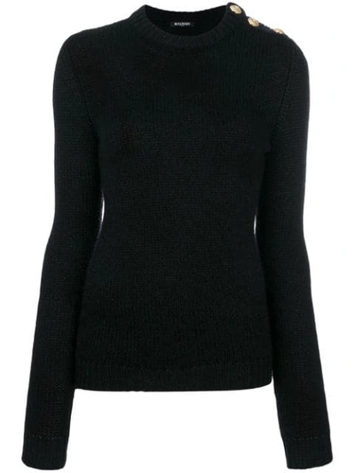 Balmain Black Three-button Crewneck Sweater In Nero