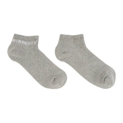 Burberry Logo Intarsia Technical Stretch Cotton Ankle Socks In Grey Melange
