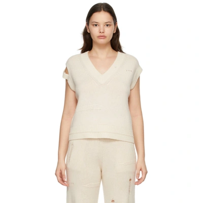 Helmut Lang Off-white Wool Distressed Vest In Ivory - C05