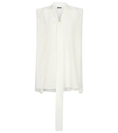 Joseph Batin Tie-neck Silk Crepe De Chine Top In Weiss