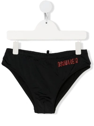 Dsquared2 Teen Icon-print Swim Trunks In Nero