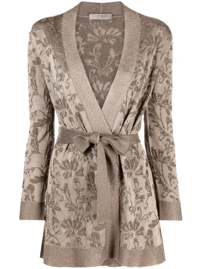 D.exterior Floral-print Knitted Cardigan In Grey