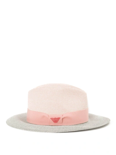 Emporio Armani Straw Fedora Hat In Pink In Light Pink