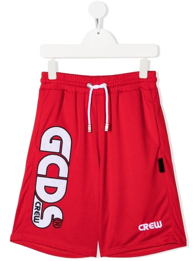 Gcds Teen Embroidered-logo Shorts In Red