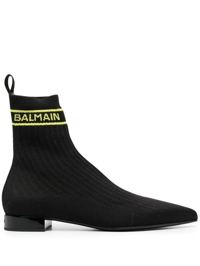 Balmain Inlaid Logo Ankle Boots In Black