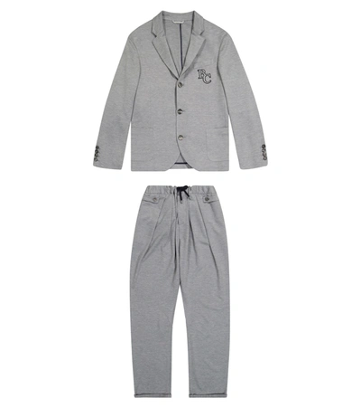 Brunello Cucinelli Kids' Silk And Cotton Suit In Grey