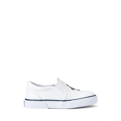 Polo Ralph Lauren Kids' Bal Harbour Ii Polo Bear Slip-on Sneaker In White Canvas