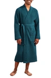 Coyuchi Waffle Weave Cotton Robe In Deep Ocean