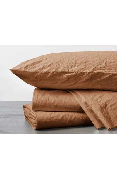 Coyuchi Crinkled Organic Cotton Percale Sheet Set In Ginger