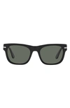 Persol 52mm Polarized Rectangle Sunglasses In Black/ Light Blue
