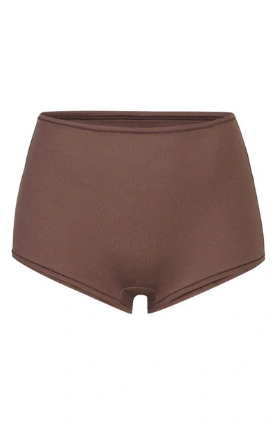 Skims Stretch Cotton Jersey Boyshorts In Burgundy