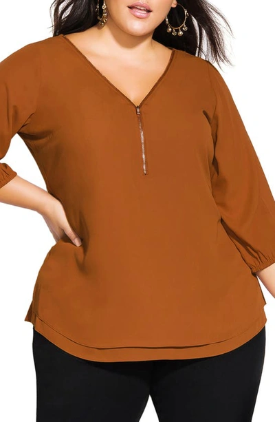 City Chic Sexy Fling Zip Front Top In Amber