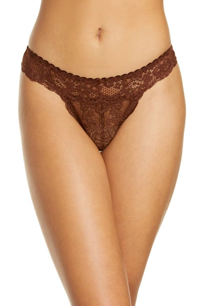 Love, Vera Floral Lace Thong In Chocolate Fondant