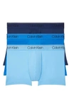 Calvin Klein Men's Big & Tall Microfiber Stretch 3-pack Boxer Briefs Underwear In Blue Assorted