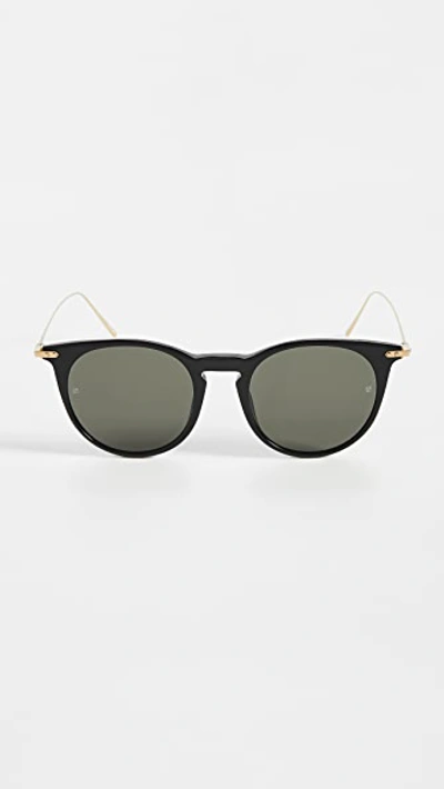 Linda Farrow Luxe Ellis Round Sunglasses In Black/light Gold/solid Grey
