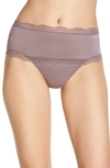 Calvin Klein Scallop Lace Trim High Waist Thong In Plum Dust