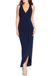 Xscape Tulip Hem Sleeveless Crepe Gown In Navy