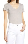 Nordstrom Everyday V-neck T-shirt In Tan Cobblestone Heather