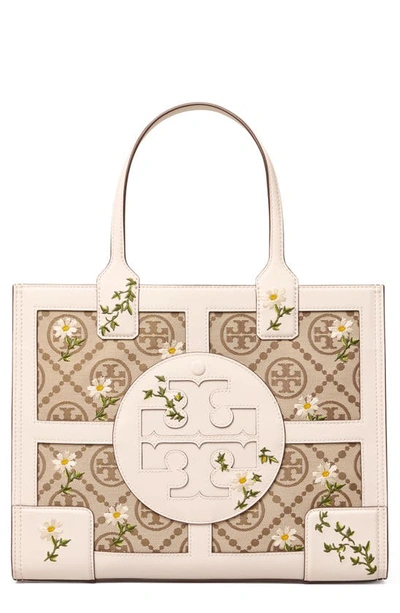 Tory Burch Ella Embroidered Jacquard Quadrant Tote In Hazel/gardenia