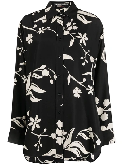 Ermanno Scervino Floral Print Oversized Shirt In Black