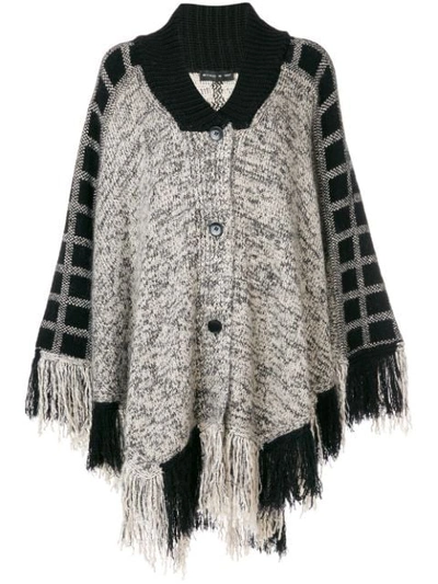 Etro Check Detail Fringed Cape In Black