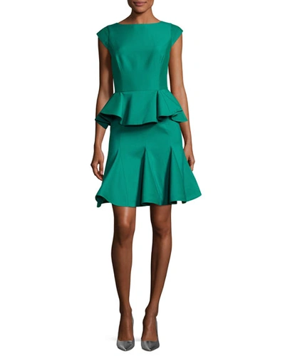 Halston Heritage Cap-sleeve Structured Tiered Flounce Cocktail Dress