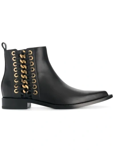 Alexander Mcqueen Chain-side Leather Ankle Boots In Black