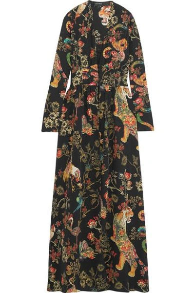 Etro Printed Silk-crepe Gown In Black