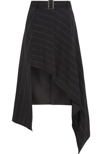 Mugler Belted Asymmetric Pinstriped Crepe Skirt