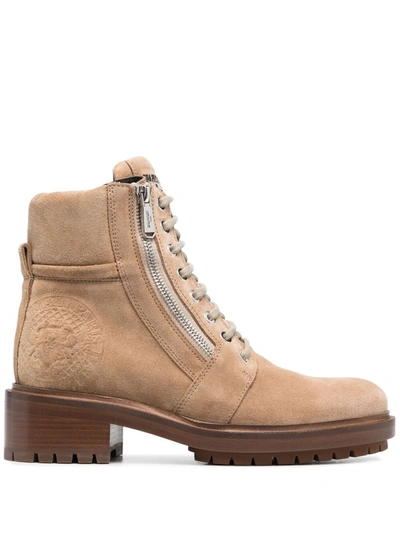 Balmain Ranger Army Logo-embossed Suede Combat Boots In Sand