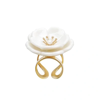 Poporcelain Porcelain Plum Blossom Statement Ring