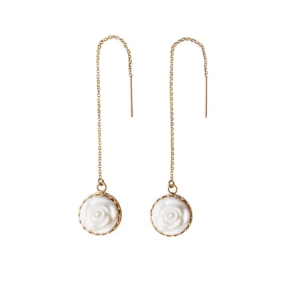 Poporcelain Porcelain Rose With Pearl Gold Filled Chain Earrings