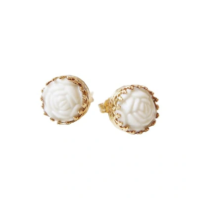 Poporcelain Gold Filled Mini Porcelain Rose Stud Earrings
