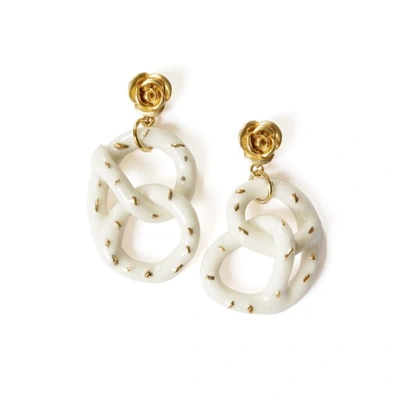 Poporcelain Golden Rose & Salted Porcelain Pretzel Earrings
