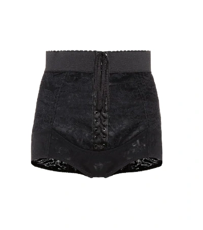 Dolce & Gabbana Lace-up Chantilly Lace Shorts In Black