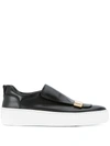 Sergio Rossi Plaque Detail Slip-on Sneakers In Black/gold