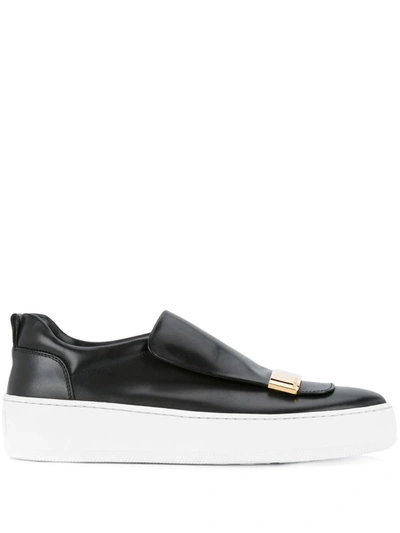 Sergio Rossi 20mm Leather Slip On Sneakers, Black/gold In Black/gold