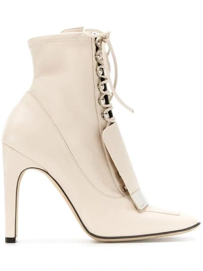 Sergio Rossi 105mm Metal Plaque Leather Ankle Boots In Neutrals