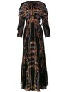 Etro Cape-effect Printed Plissé Silk-chiffon Gown In Black