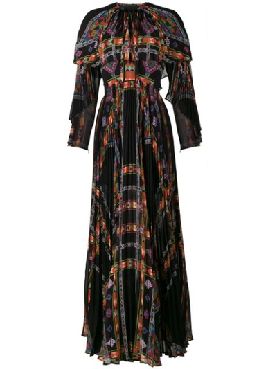 Etro Cape-effect Printed Plissé Silk-chiffon Gown In Black