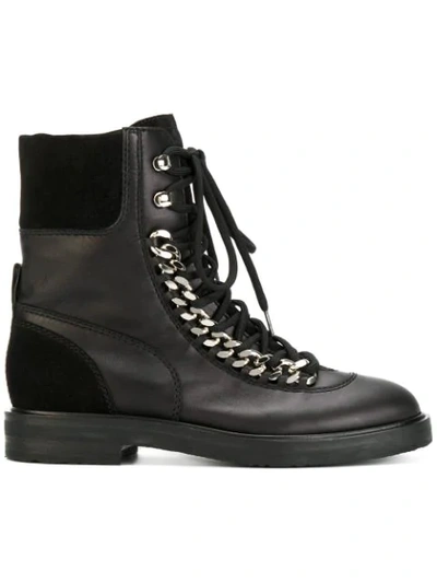 Casadei 30mm Chained Leather & Suede Boots In Black